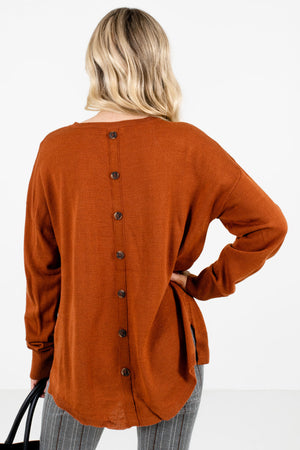Rust Orange Decorative Button Boutique Sweaters for Women
