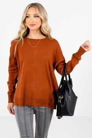 Women’s Rust Orange Split High-Low Hem Boutique Sweater