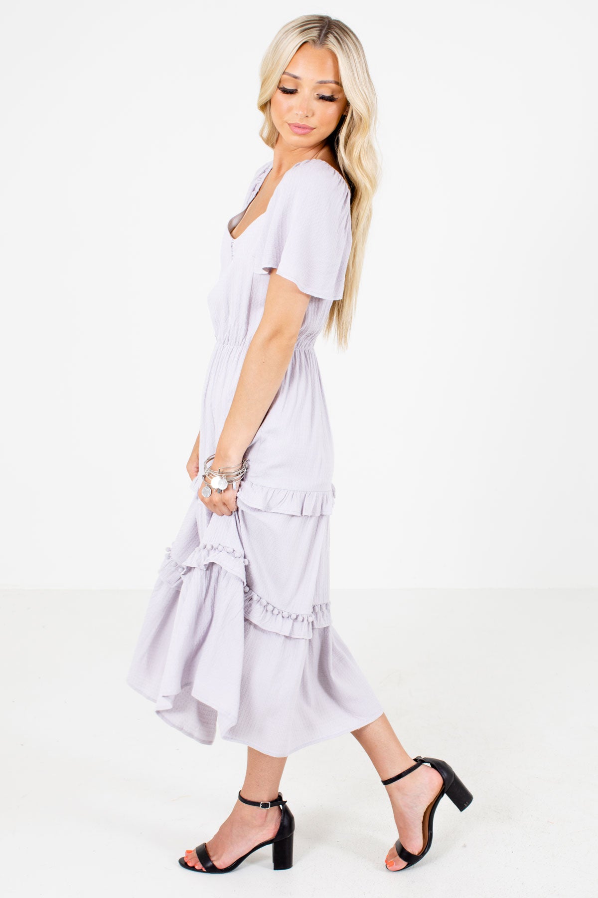 Purple Partially Lined Boutique Midi Dresses for Women