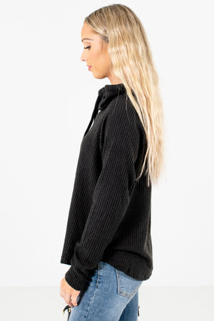 Black Drawstring Neckline Boutique Sweaters for Women