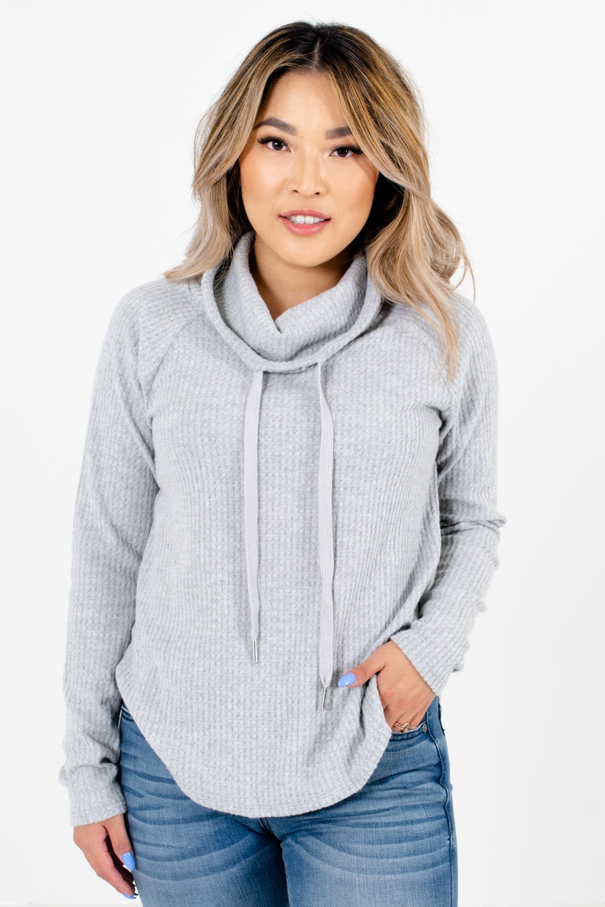 Gray High-Quality Waffle Knit Material Boutique Sweaters for Women