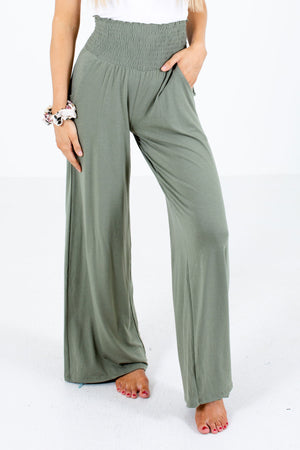 Green Smocked Waistband Boutique Pants for Women