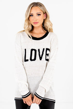 Cream and Black "Love" Lettering Boutique Sweaters for Women