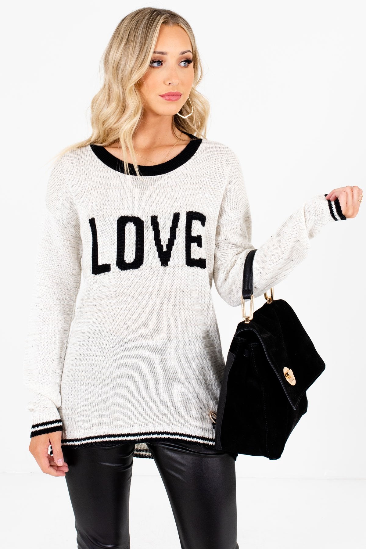 Women's Cream and Black Speckled Material Boutique Sweater