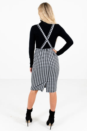 Women's Gray Suspender Style Boutique Knee-Length Skirt