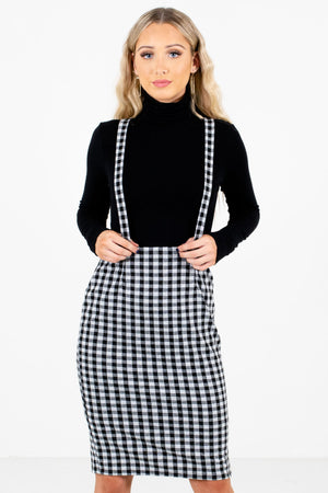 Gray and Black Gingham Pattern Boutique Knee-Length Skirts for Women