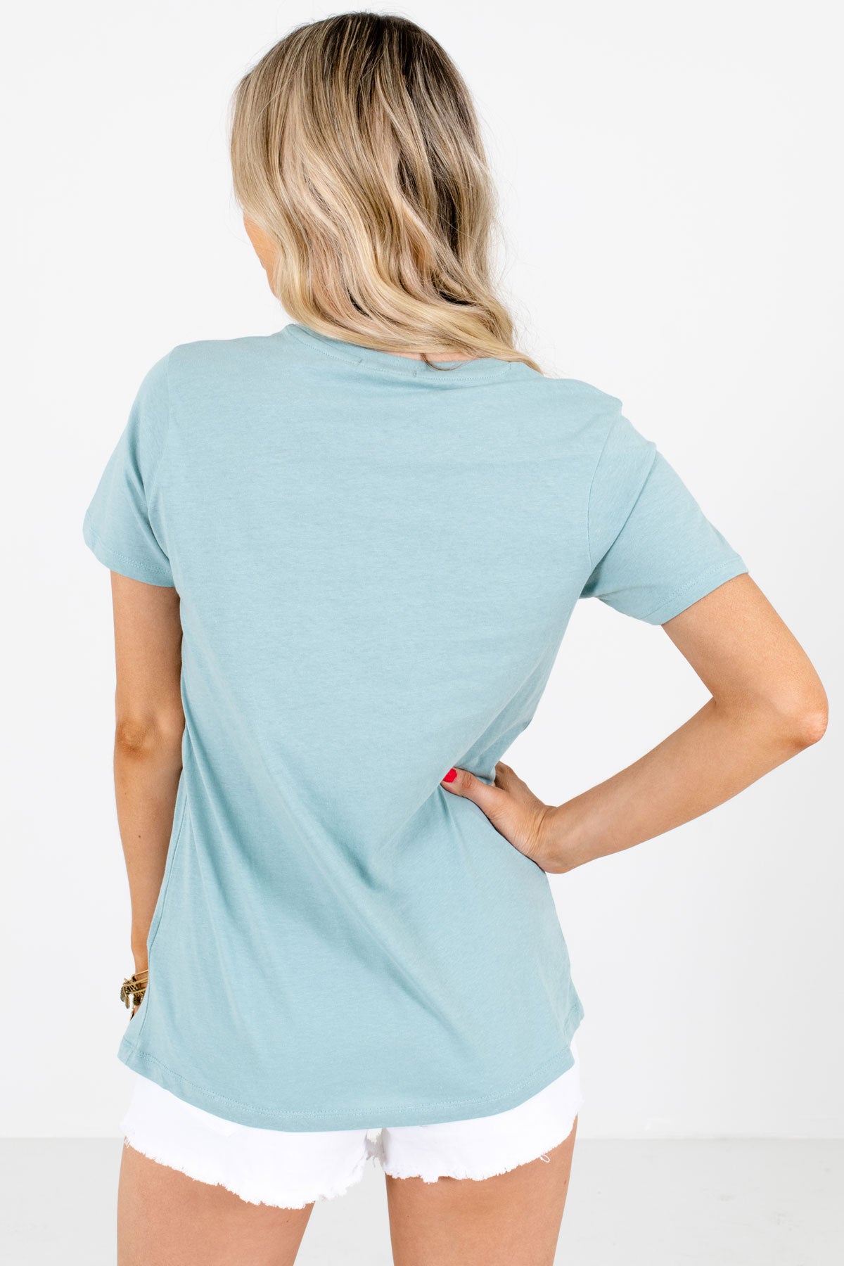 Women's Blue Round Neckline Boutique Graphic T-Shirts