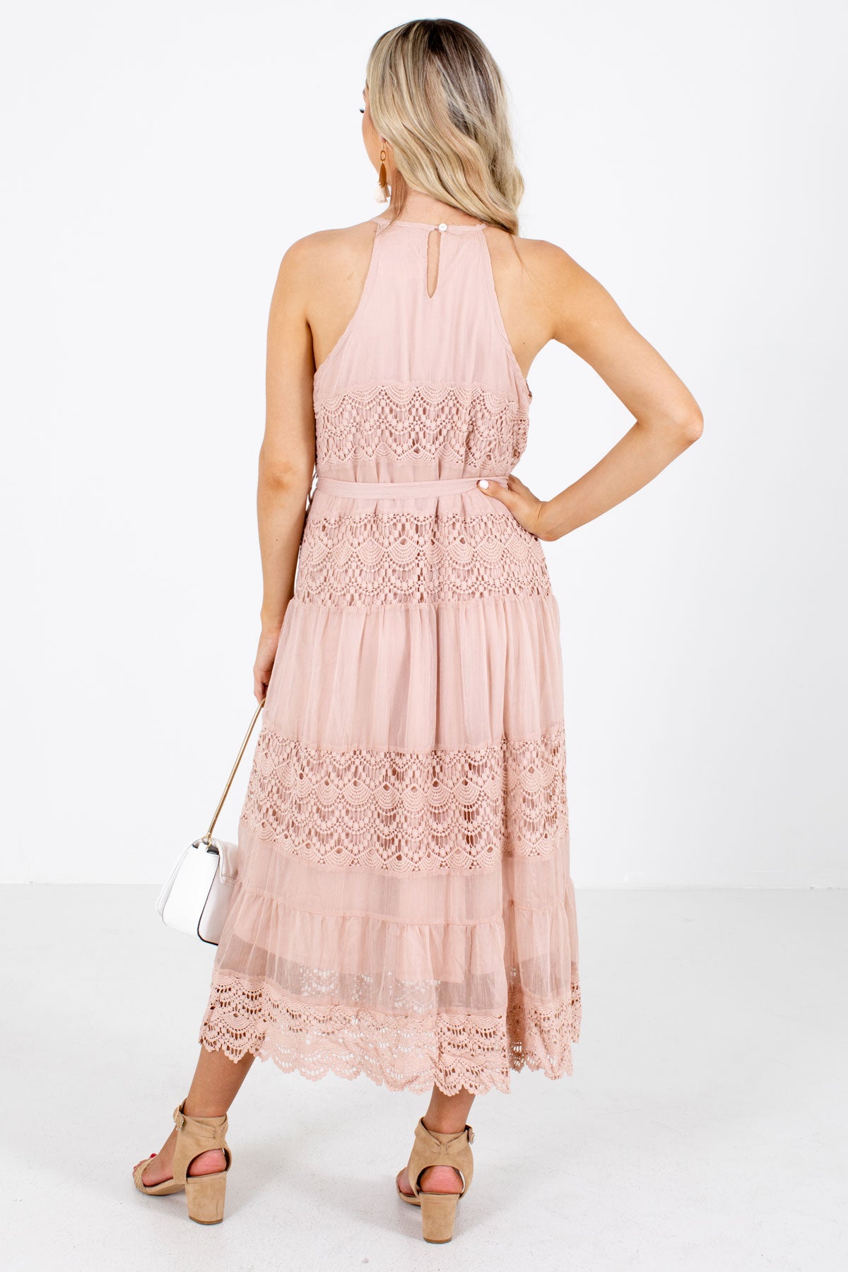 Women's Pink Partially Lined Boutique Midi Dress