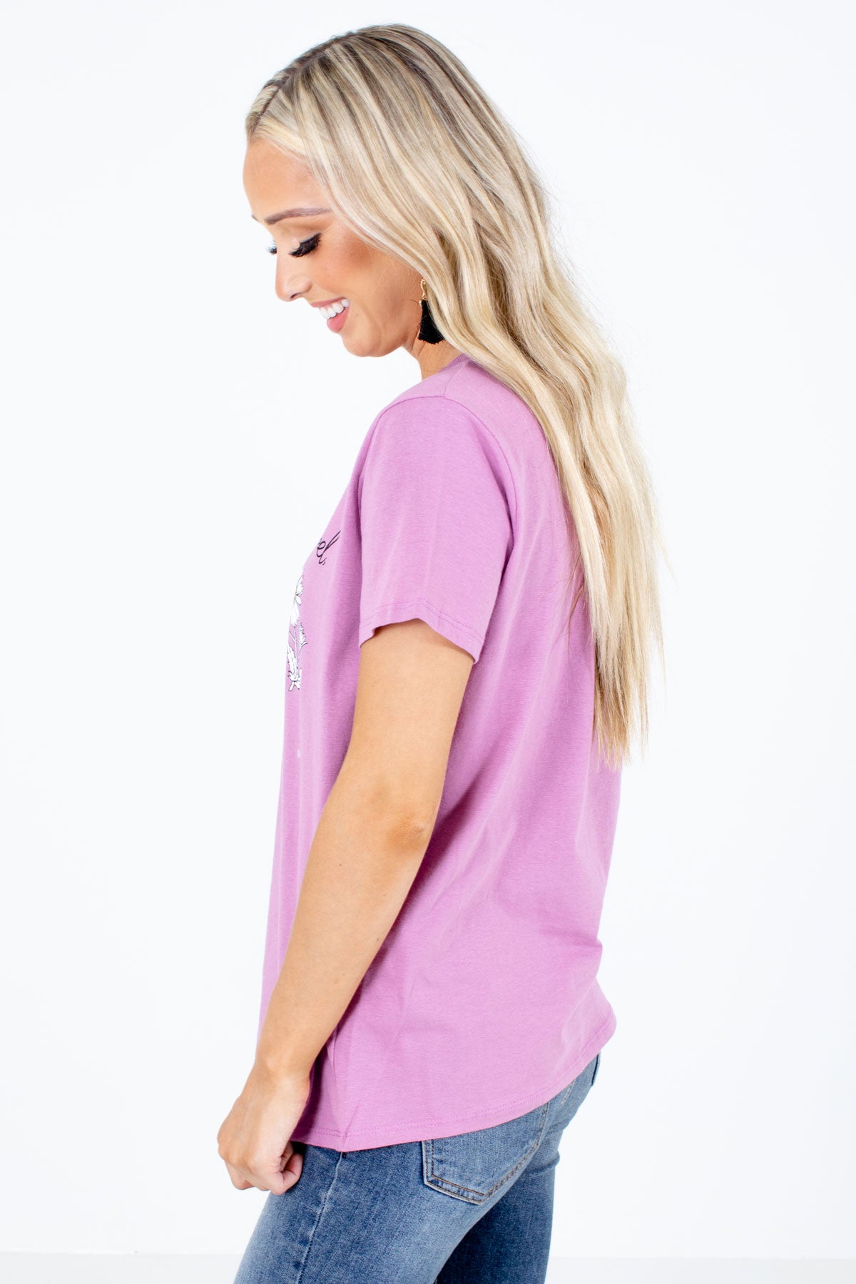Purple Stretchy Boutique Graphic T-Shirts for Women