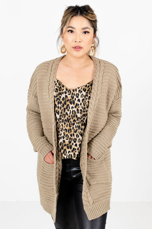Taupe Brown High-Quality Knit Material Boutique Cardigans for Women