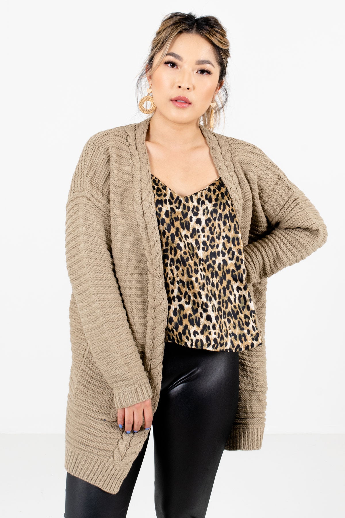 Women’s Taupe Brown Layering Boutique Cardigans