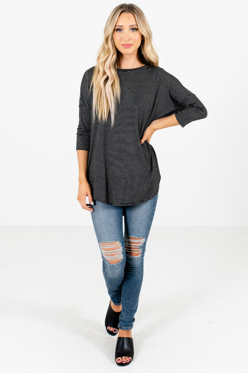 Love You Dearly Black Striped Top | Boutique Tops for Women - Bella ...