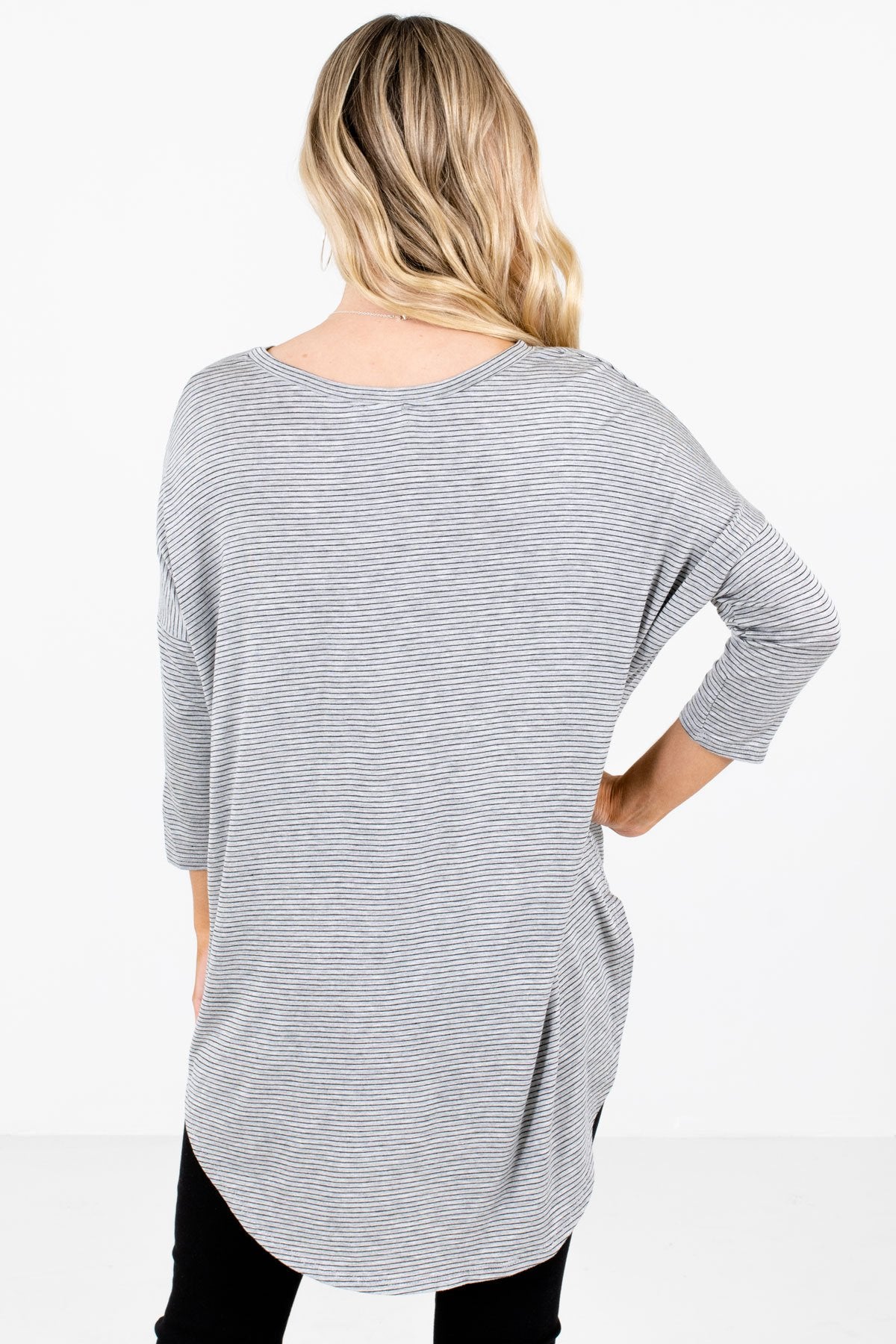 Women’s Gray ¾ Length Sleeve Boutique Tops
