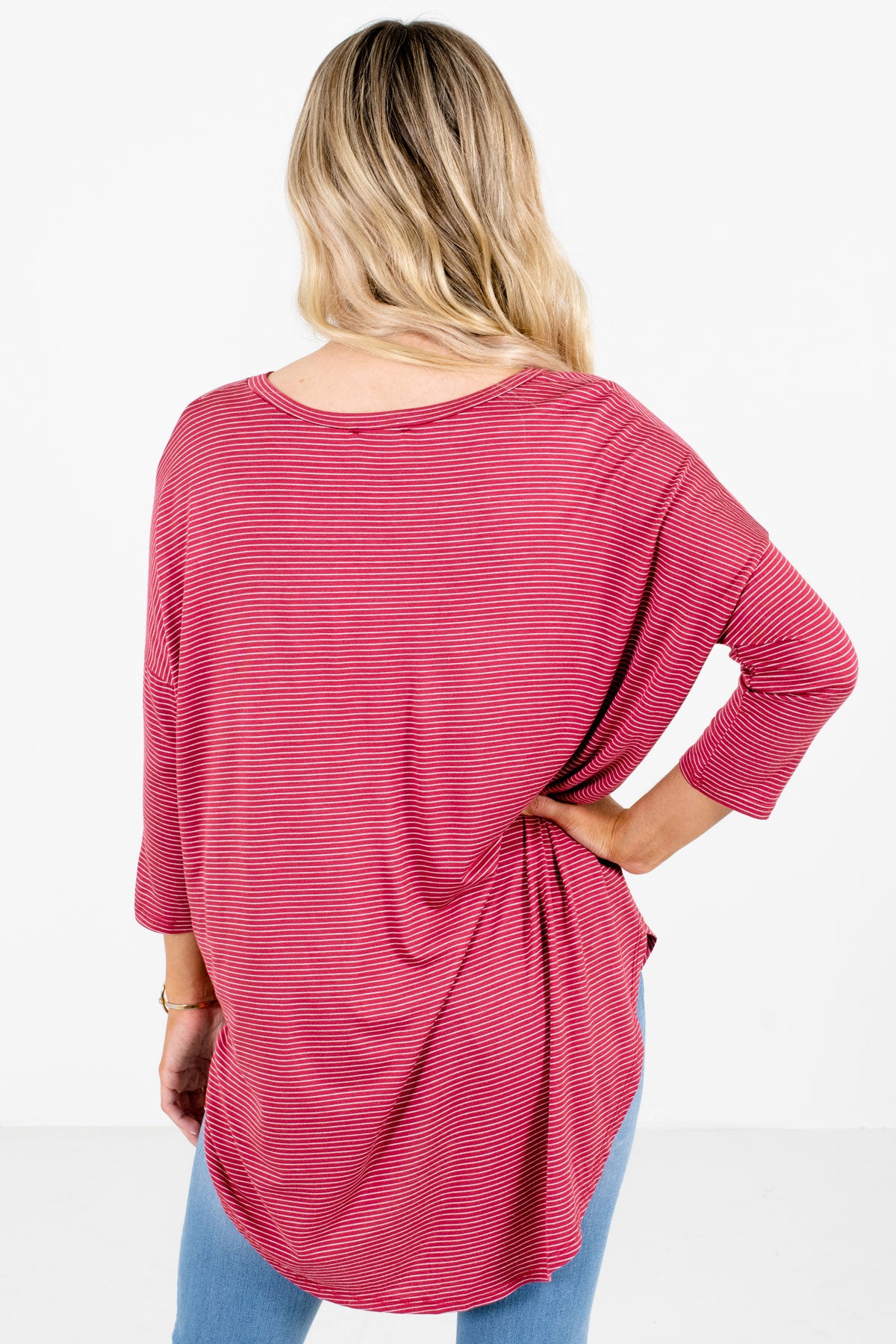 Women’s Red ¾ Length Sleeve Boutique Tops