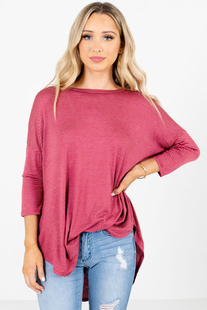 Red and White Striped Boutique Tops for Women