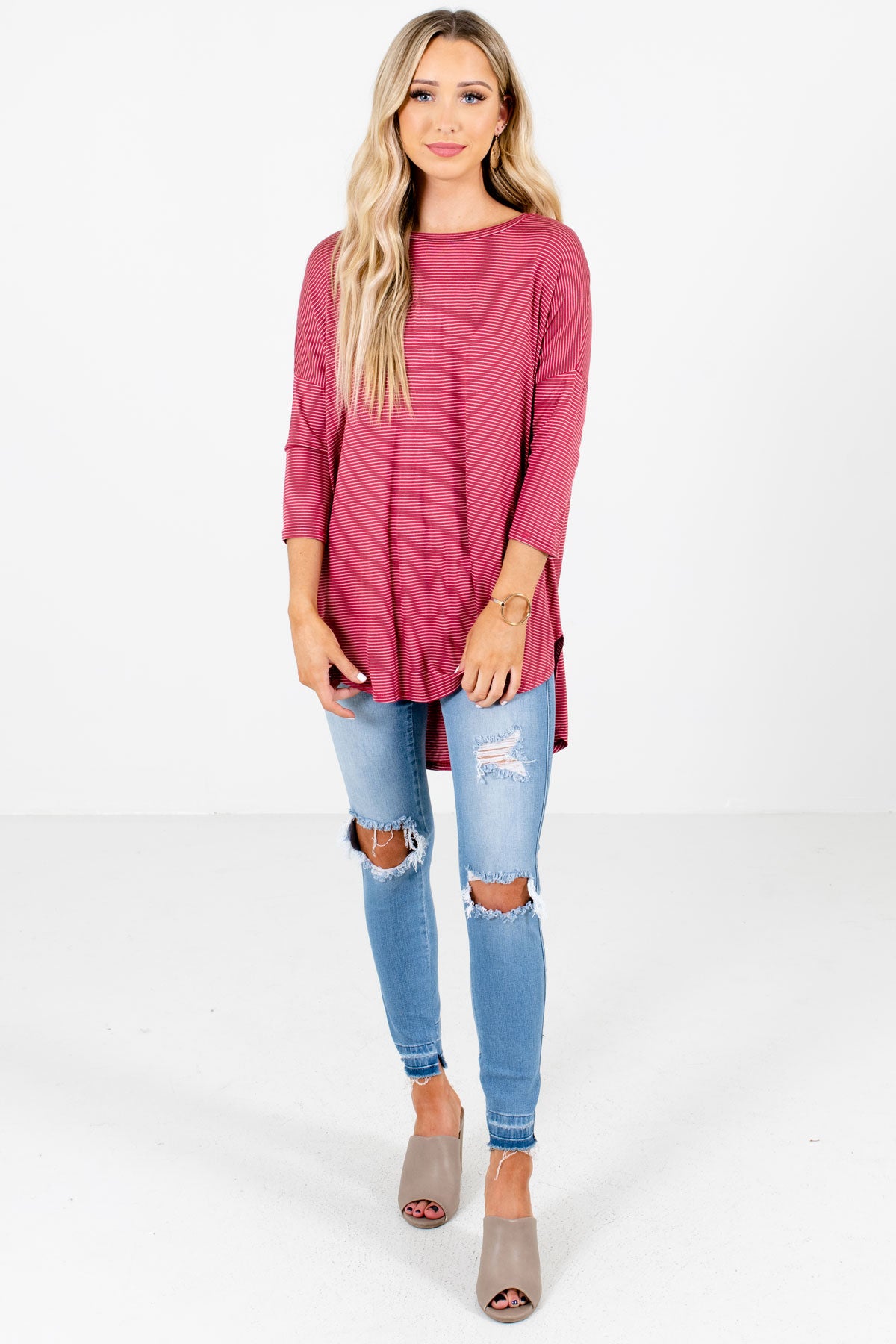 Love You Dearly Red Striped Top | Boutique Tops for Women - Bella Ella ...