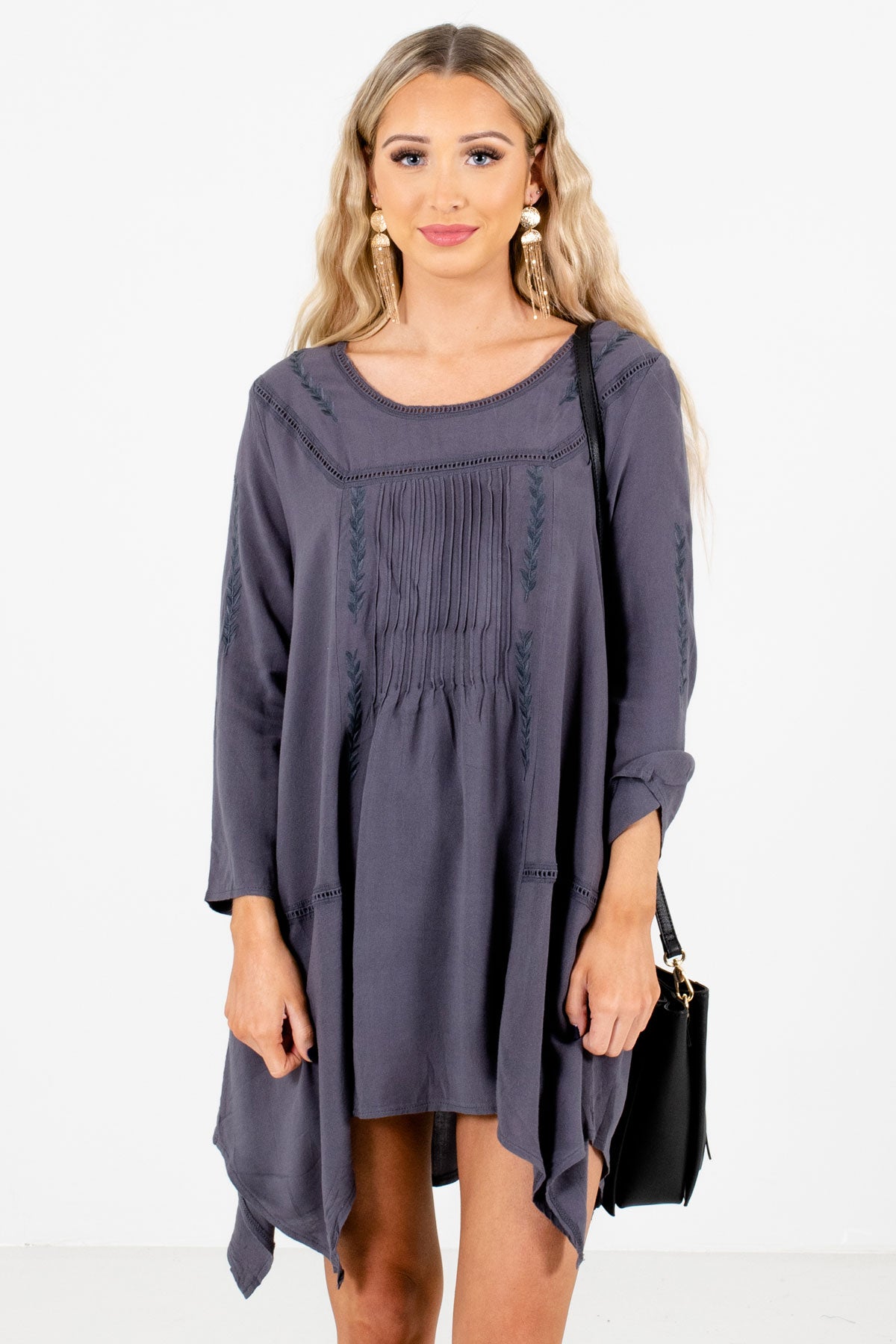 Women’s Charcoal Gray Bohemian Style Boutique Mini Dress