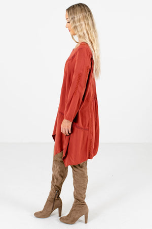 Rust Orange Crochet Accented Boutique Mini Dresses for Women