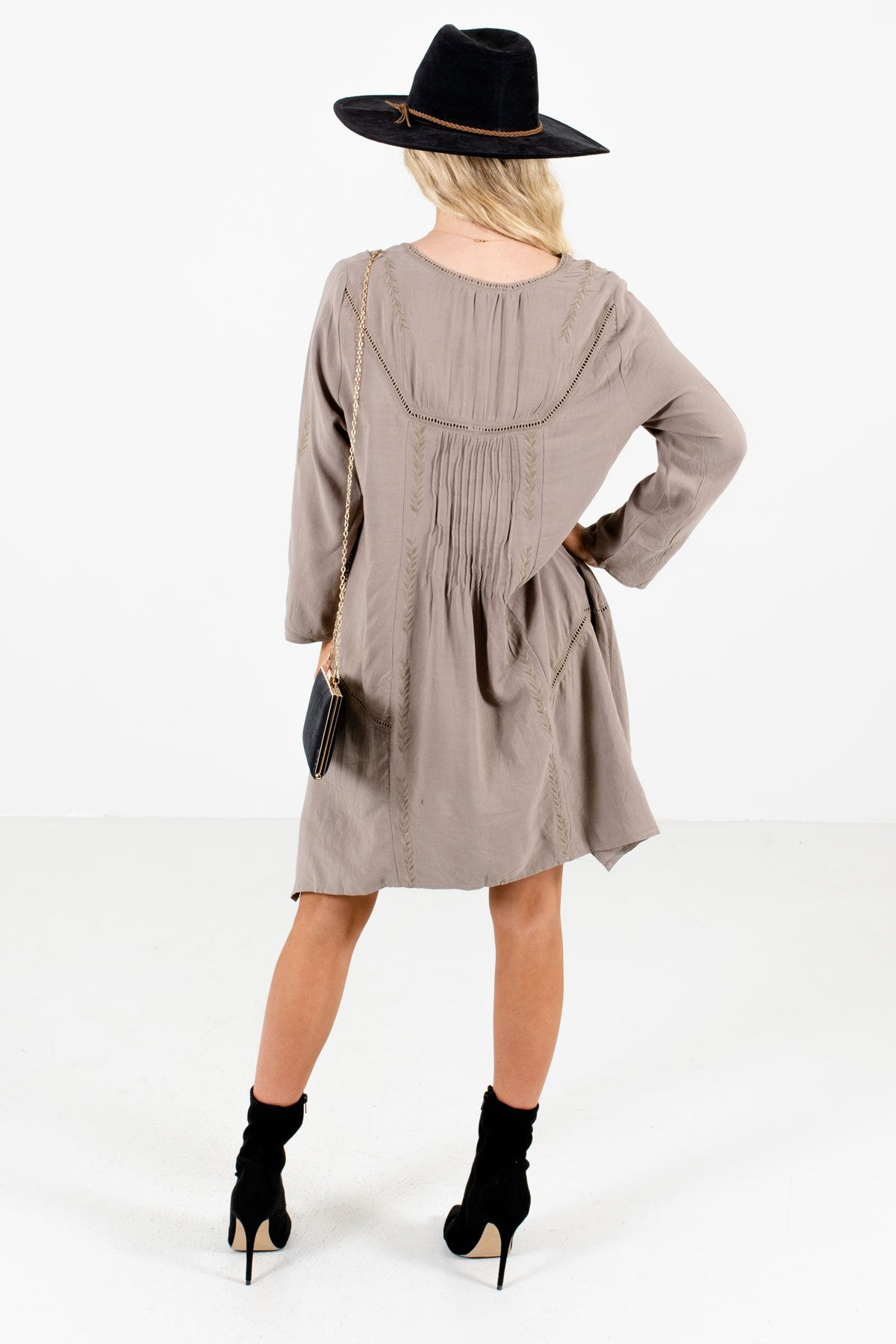 Women’s Taupe Brown Asymmetrical Hem Boutique Mini Dress