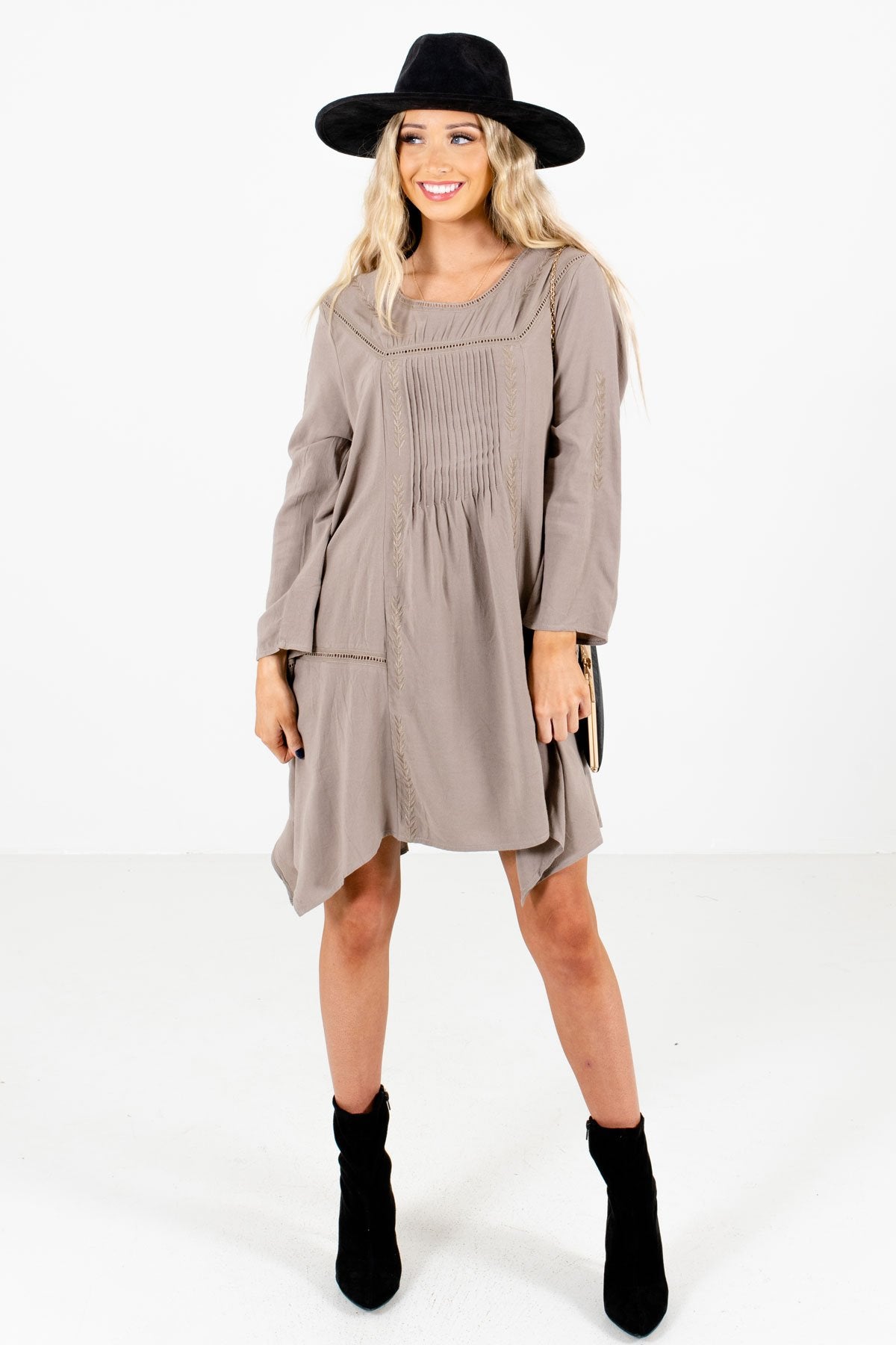 Taupe Brown Cute and Comfortable Boutique Mini Dresses for Women