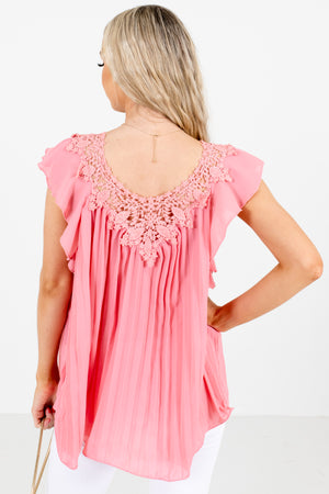 Women's Pink Crochet Lace Detailed Boutique Blouse
