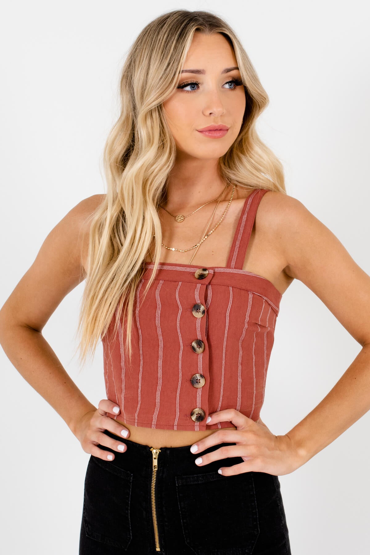 Rust Orange and White Striped Boutique Tank Tops for Women