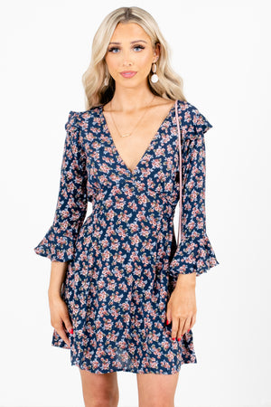 Blue Ruffle Accented Boutique Mini Dresses for Women