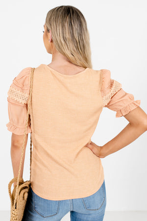 Women's Orange Crochet Lace Detailed Boutique Top