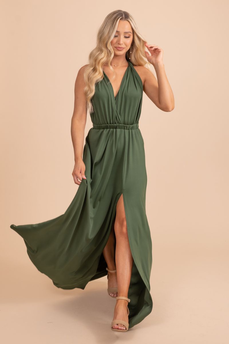 Green multiway maxi dress with slit