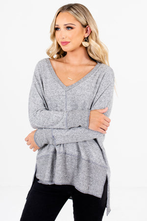 Heather Gray High-Quality Soft Material Boutique Tops for Women