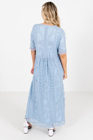 Women's Blue Zipper Back Boutique Maxi Dress 