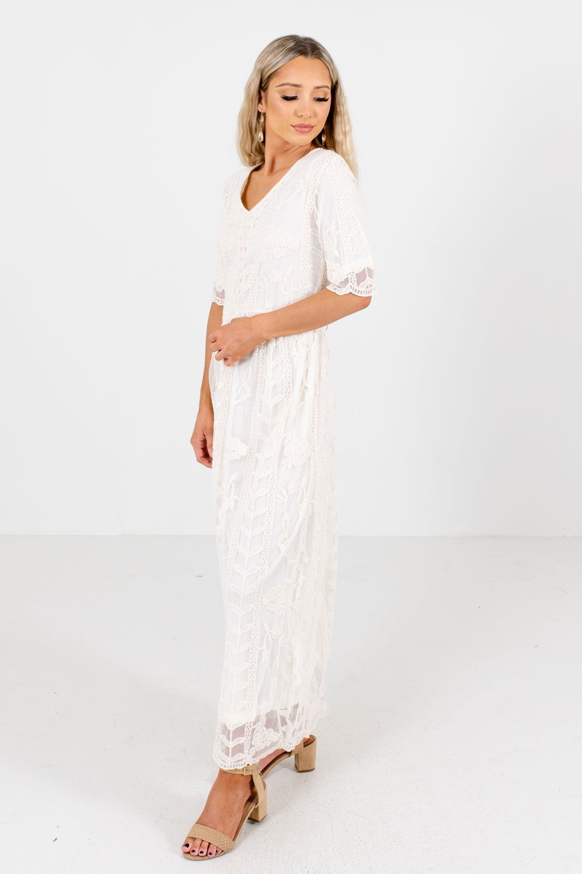 Cream High-Quality Lace Boutique Maxi Dresses for Women