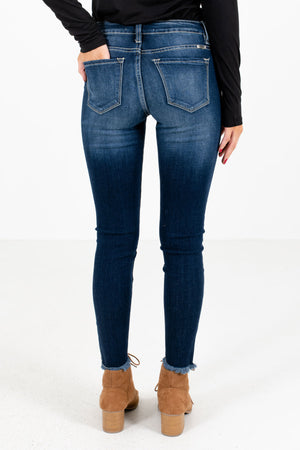 Women's Dark Wash Blue Boutique Skinny Jeans with Pockets