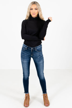 Women's Dark Wash Blue High-Quality Denim Material Boutique Skinny Jeans
