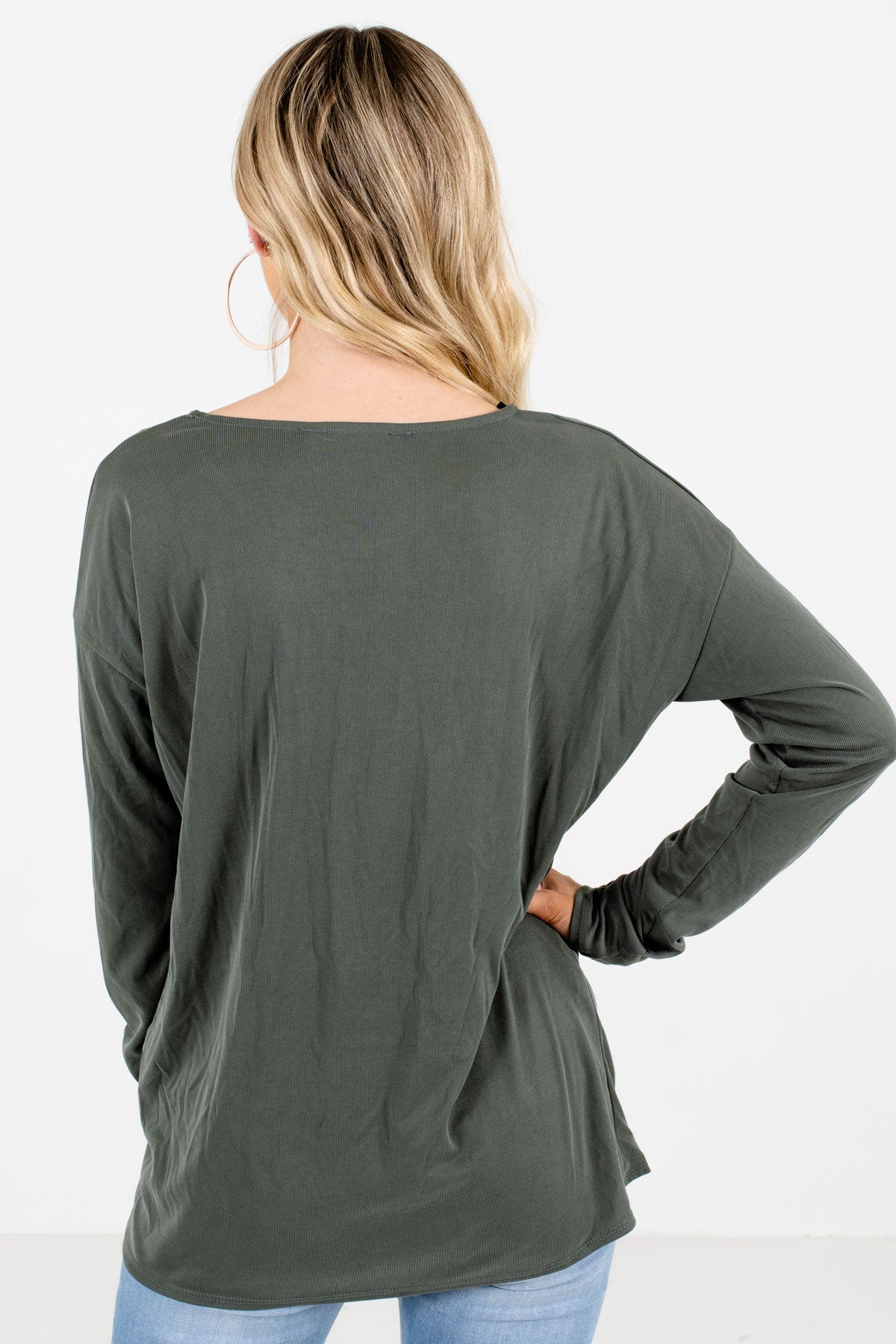 Women’s Green Ribbed Material Boutique Tops