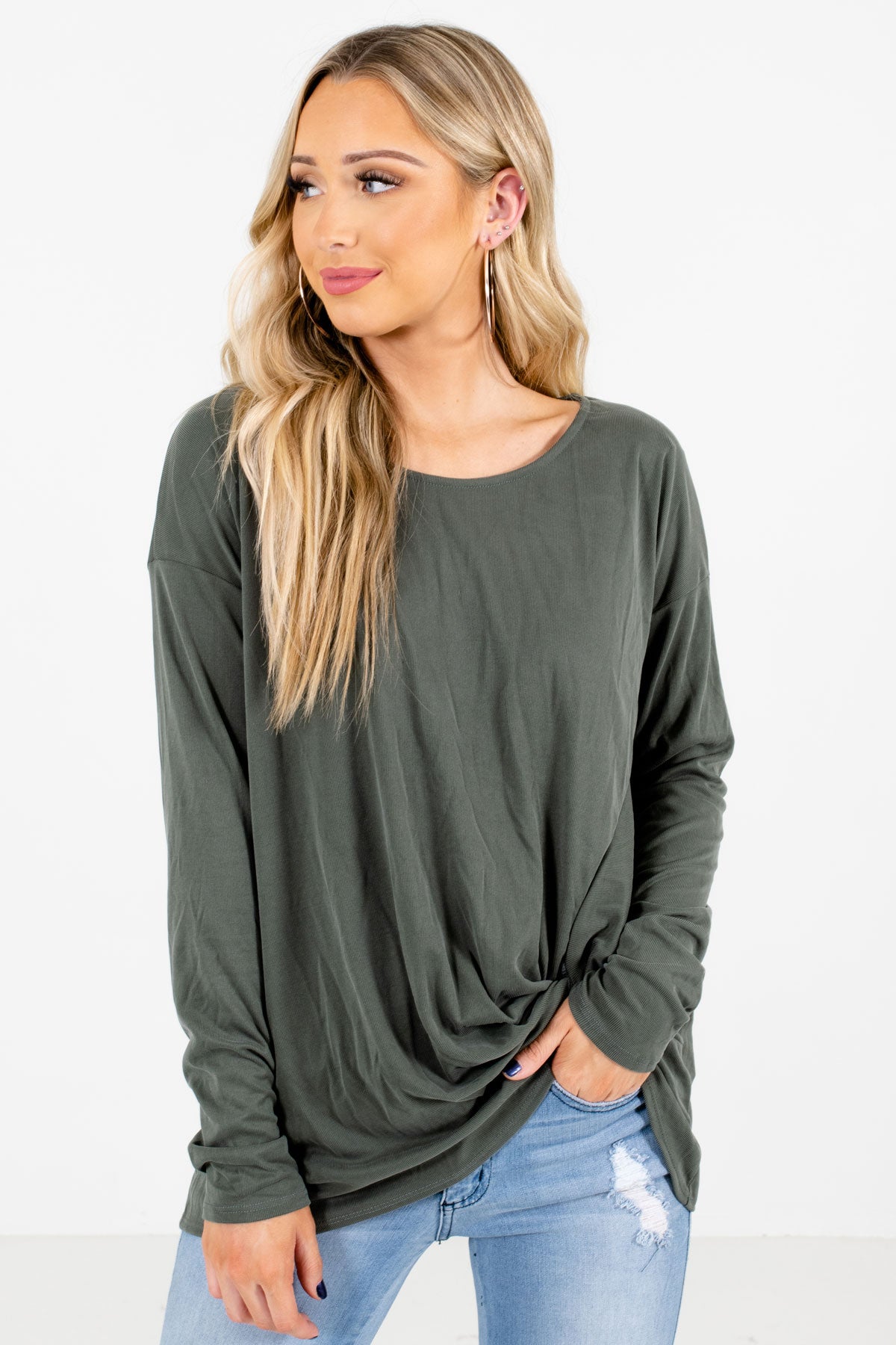 Green Infinity Knot Detail Boutique Tops for Women