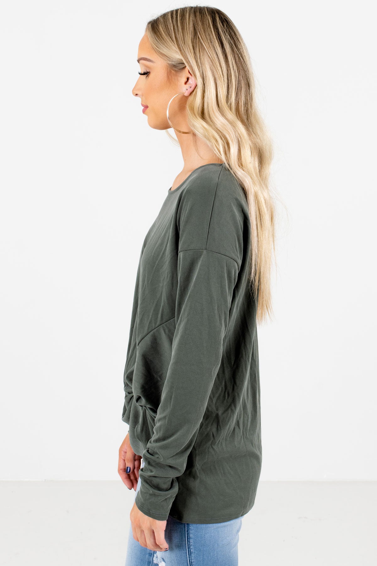 Green Long Sleeve Boutique Tops for Women