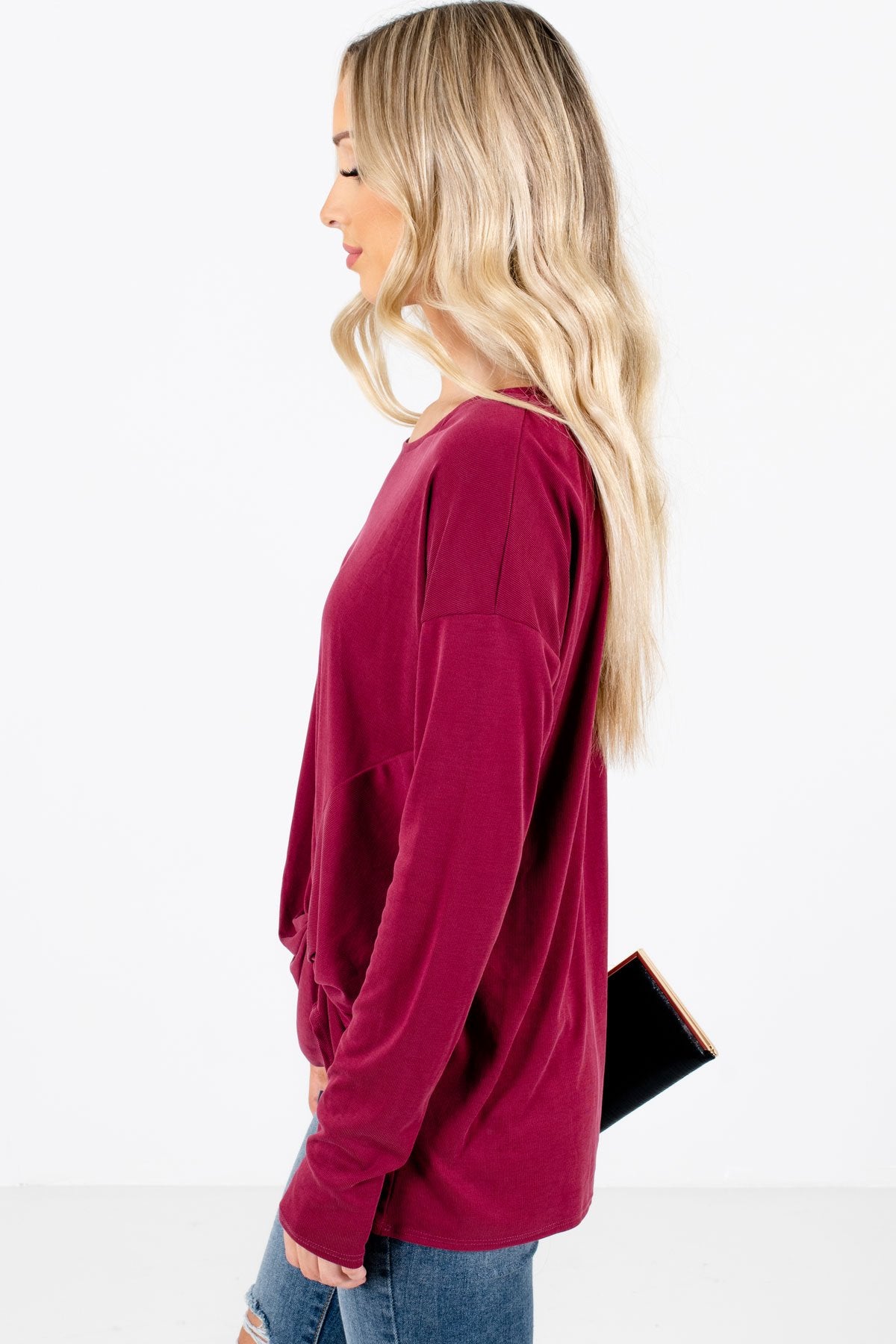Red Long Sleeve Boutique Tops for Women