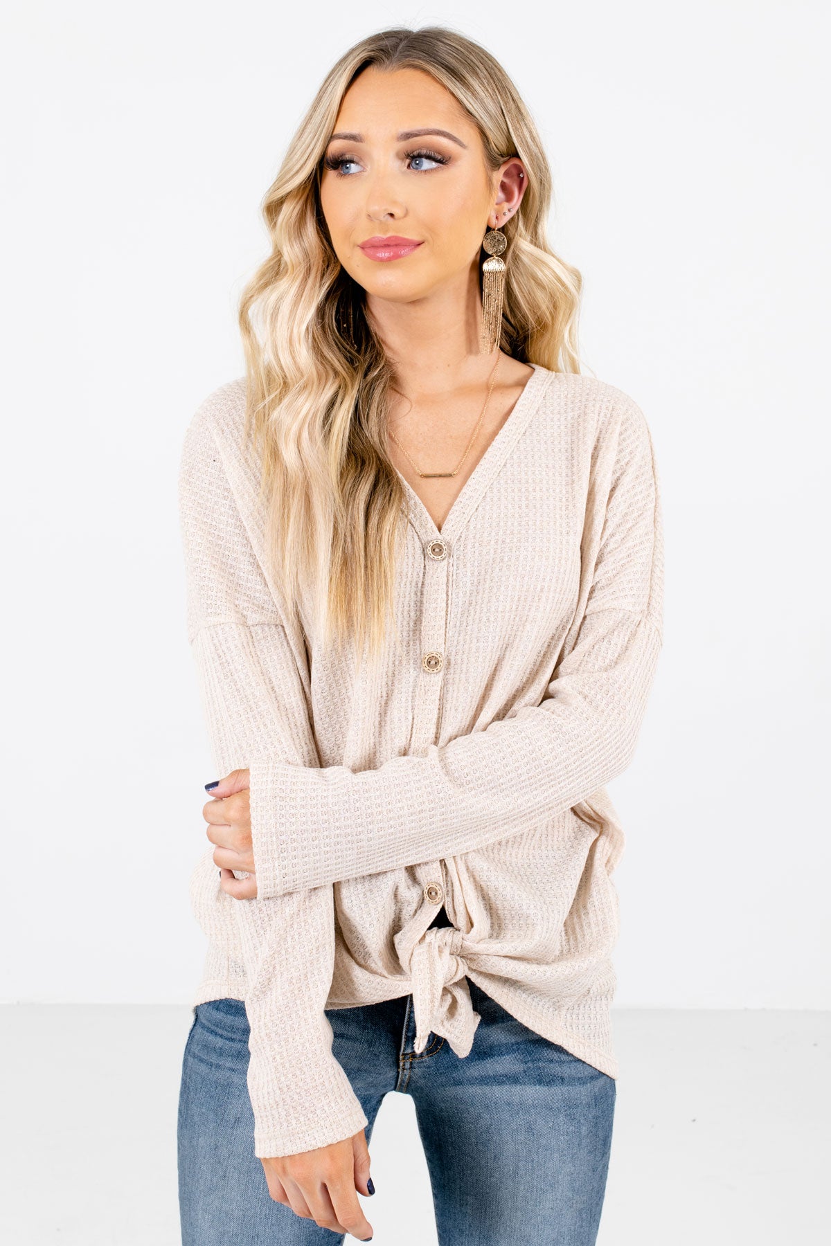 Women's Beige Casual Everyday Boutique Tops