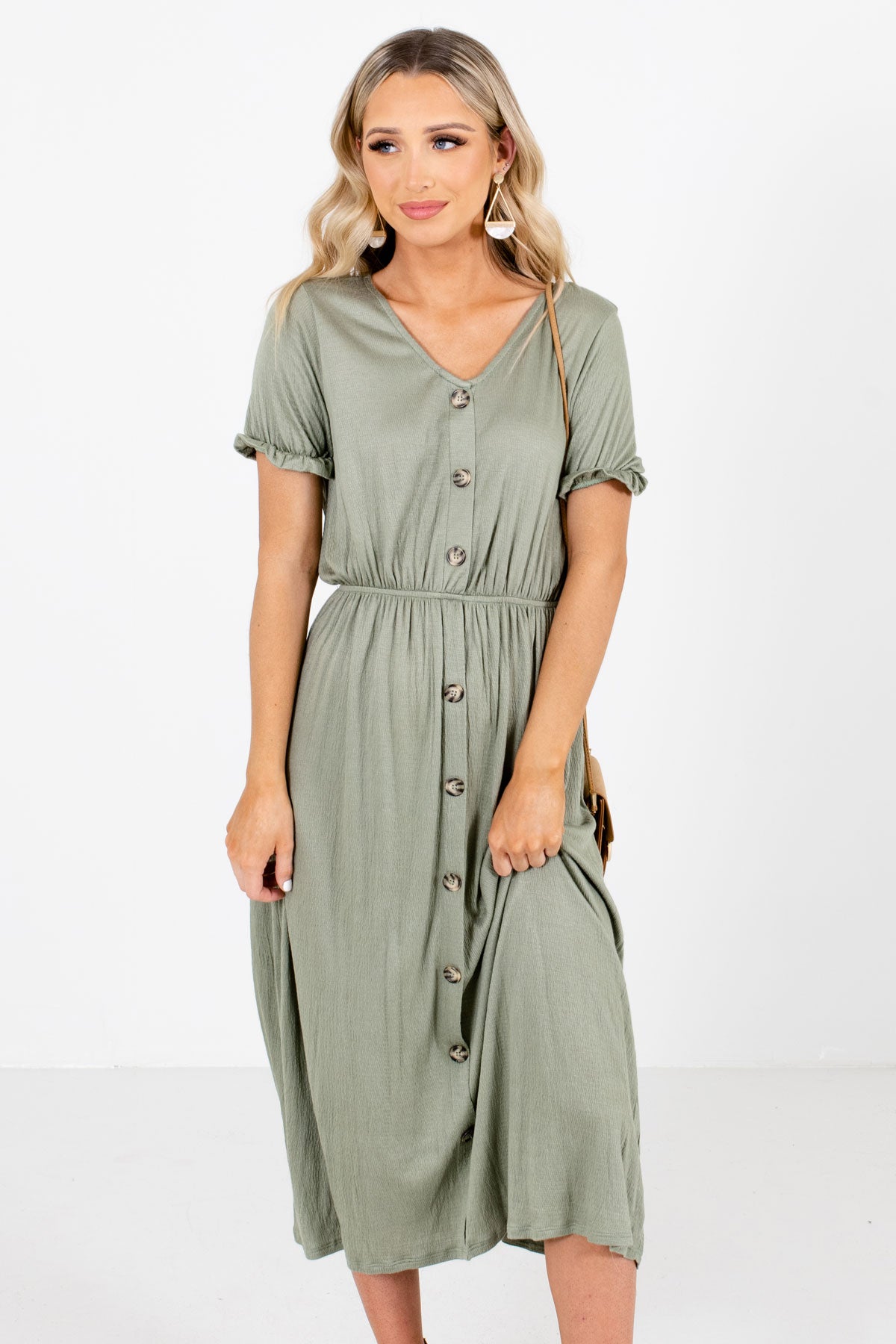 Olive Green Midi Length Boutique Dresses for Women