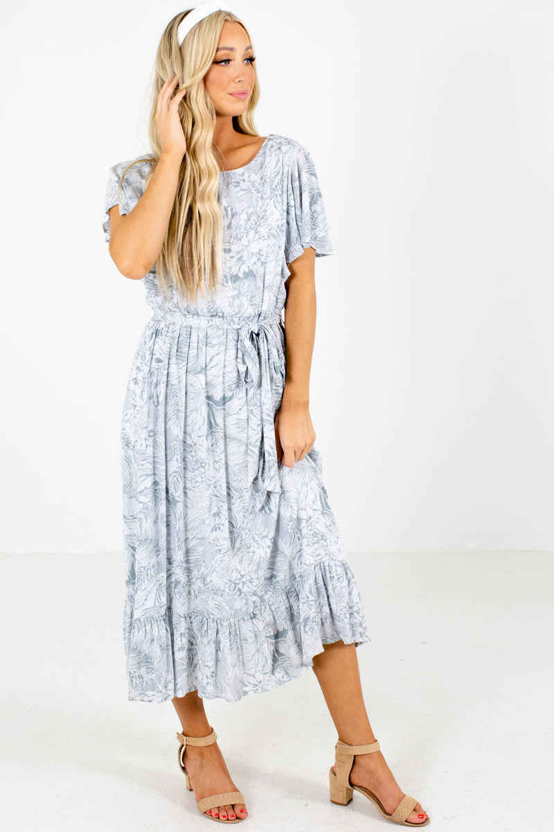 Make You Jealous Blue Patterned Midi Dress | Boutique Dress - Bella ...