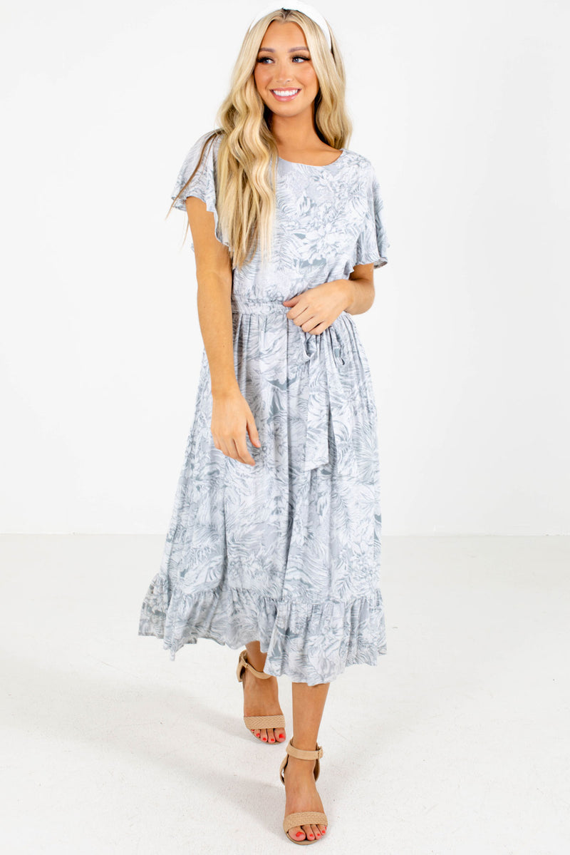 Make You Jealous Blue Patterned Midi Dress | Boutique Dress - Bella ...
