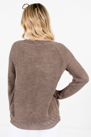 Women’s Mocha Brown Unique Cutout Detailed Boutique Sweater