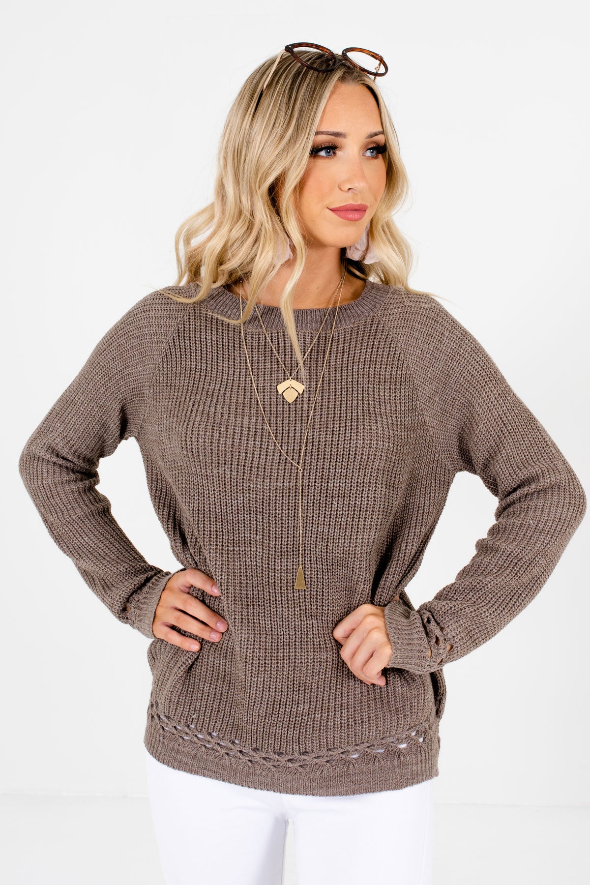 Mocha Brown High-Quality Knit Material Boutique Sweaters for Women
