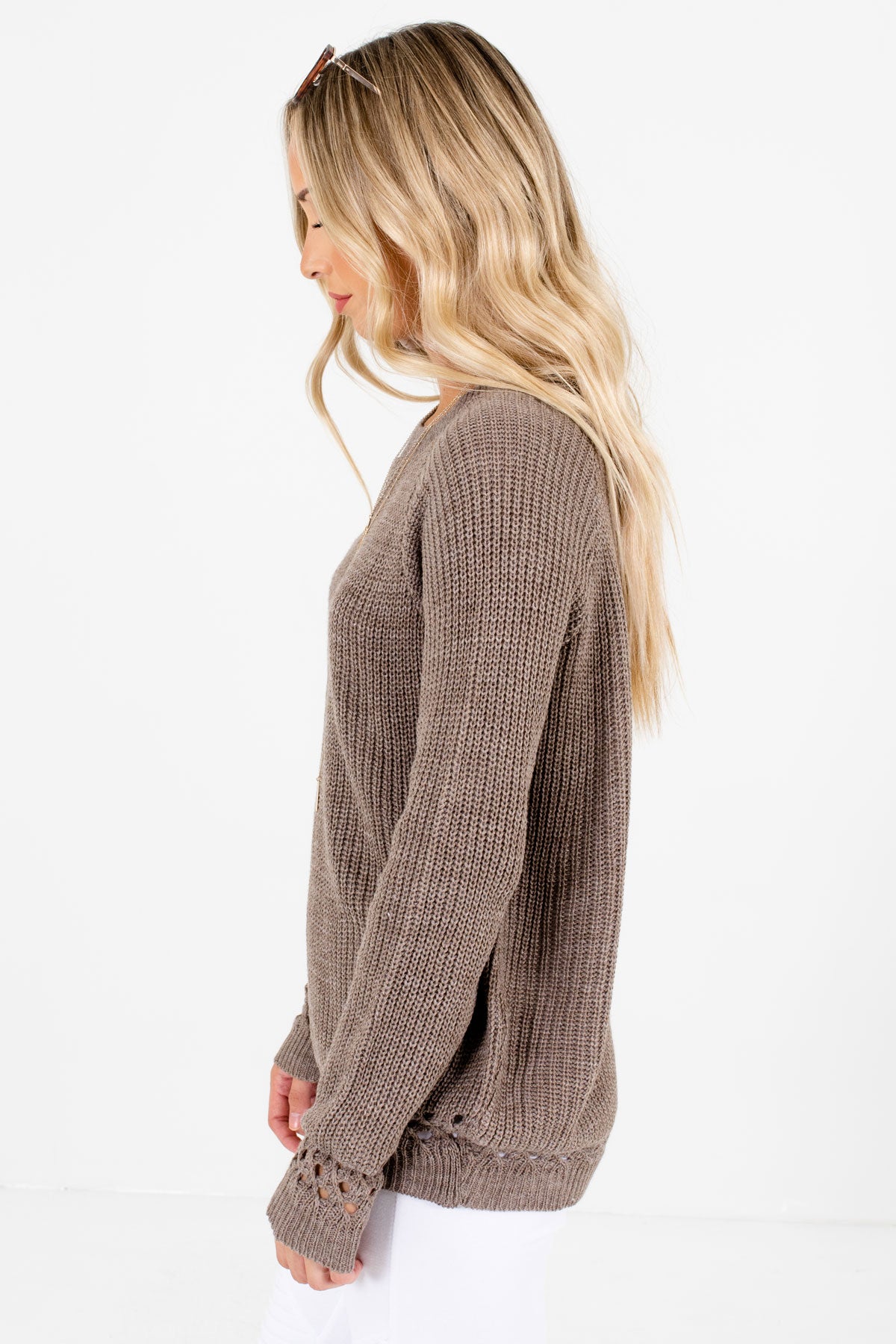 Mocha Brown Round Neckline Boutique Sweaters for Women