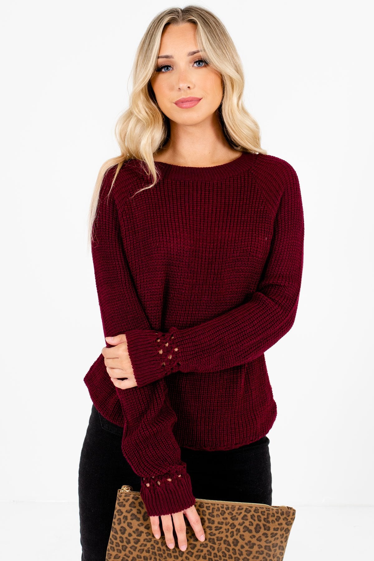 Women’s Burgundy Casual Everyday Boutique Sweater