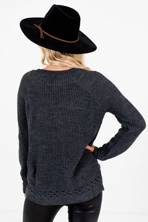 Women’s Charcoal Gray Unique Cutout Detailed Boutique Sweater