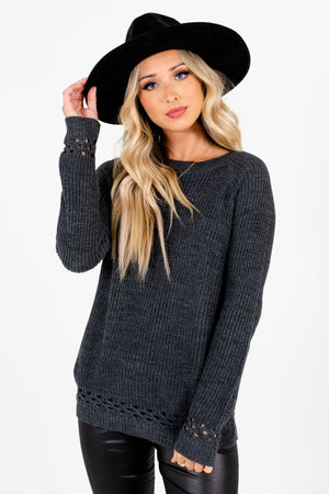 Charcoal Gray High-Quality Knit Material Boutique Sweaters for Women
