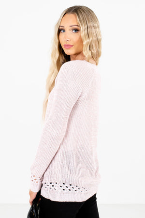 Light Pink Round Neckline Boutique Sweaters for Women