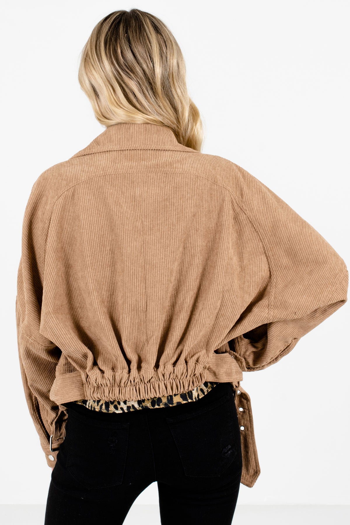 Women's Camel Brown High-Quality Corduroy Material Boutique Jacket